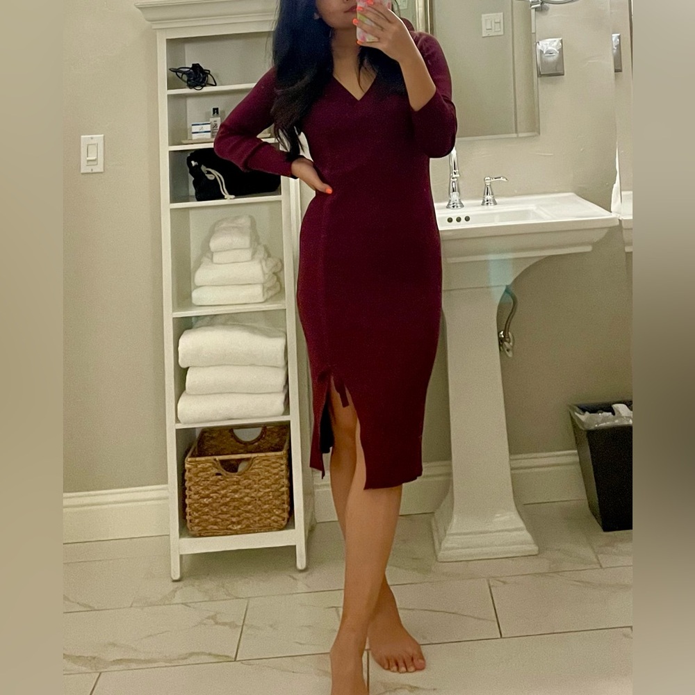 Knit Burgundy Midi Sweater Dress